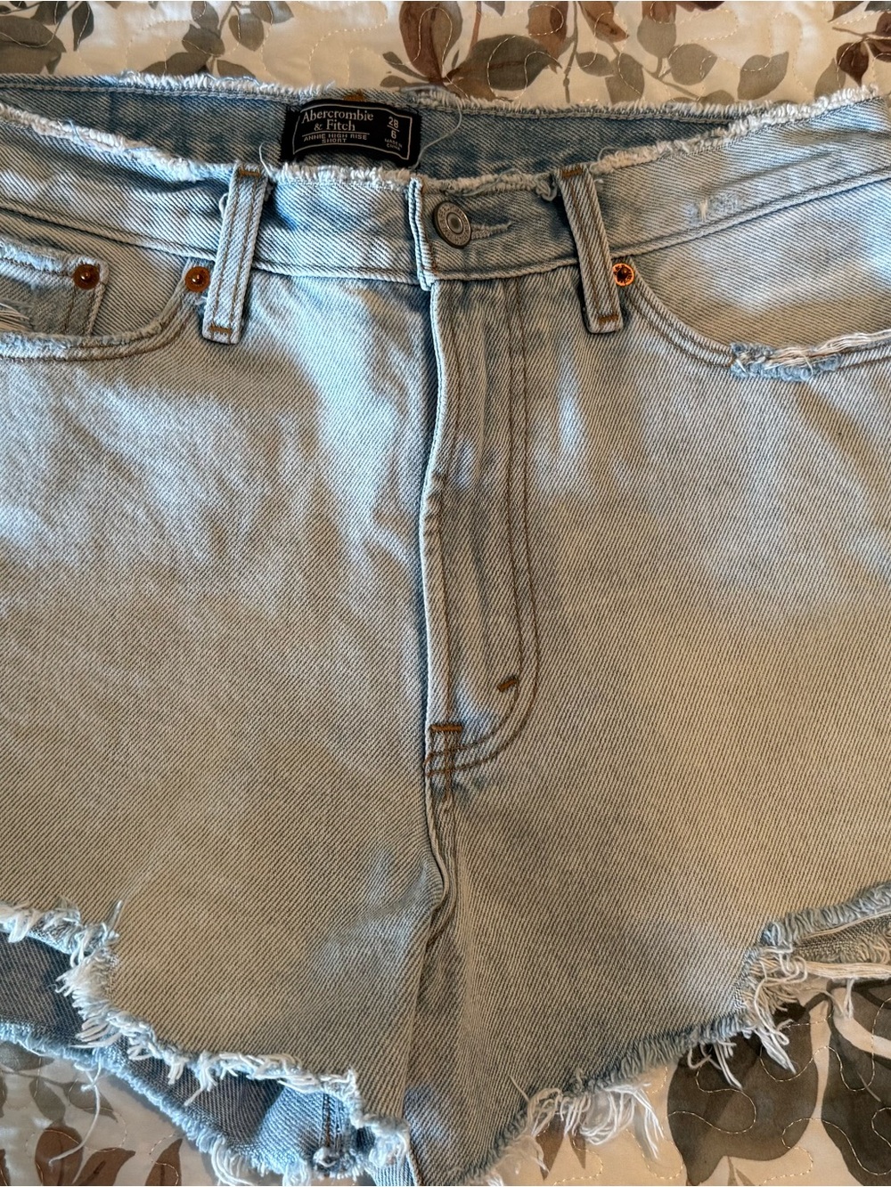 Abercrombie & Fitch Light Wash Distressed Denim Shorts